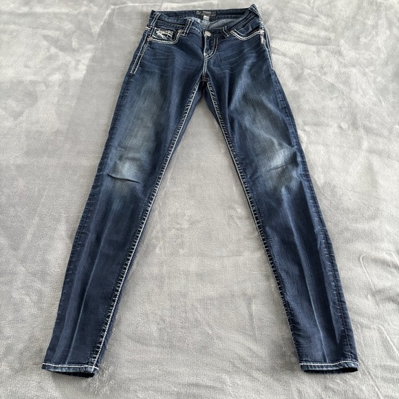 Silver Jeans Co. Dark Wash Denim Embellished Pocket Women's Jeans‎ 27x33 - Picture 2 of 13